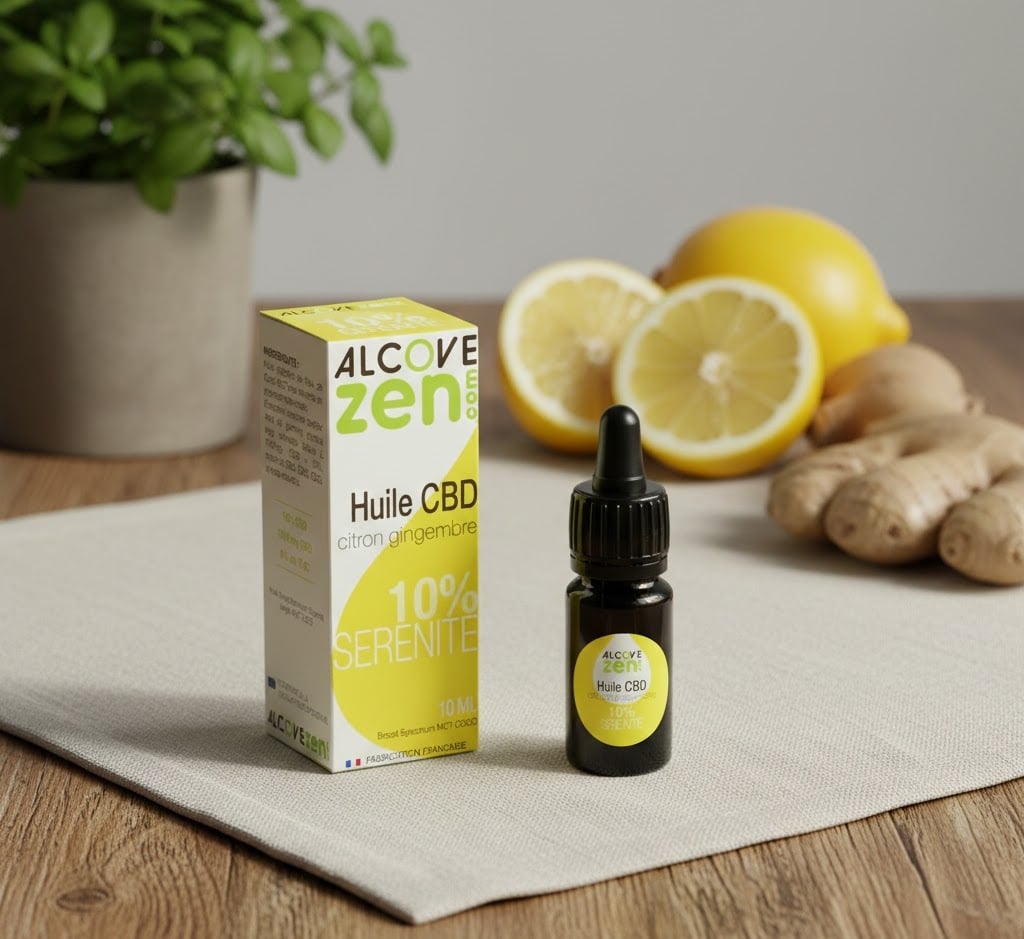 Flacon d'huile de CBD 10% citron gingembre 