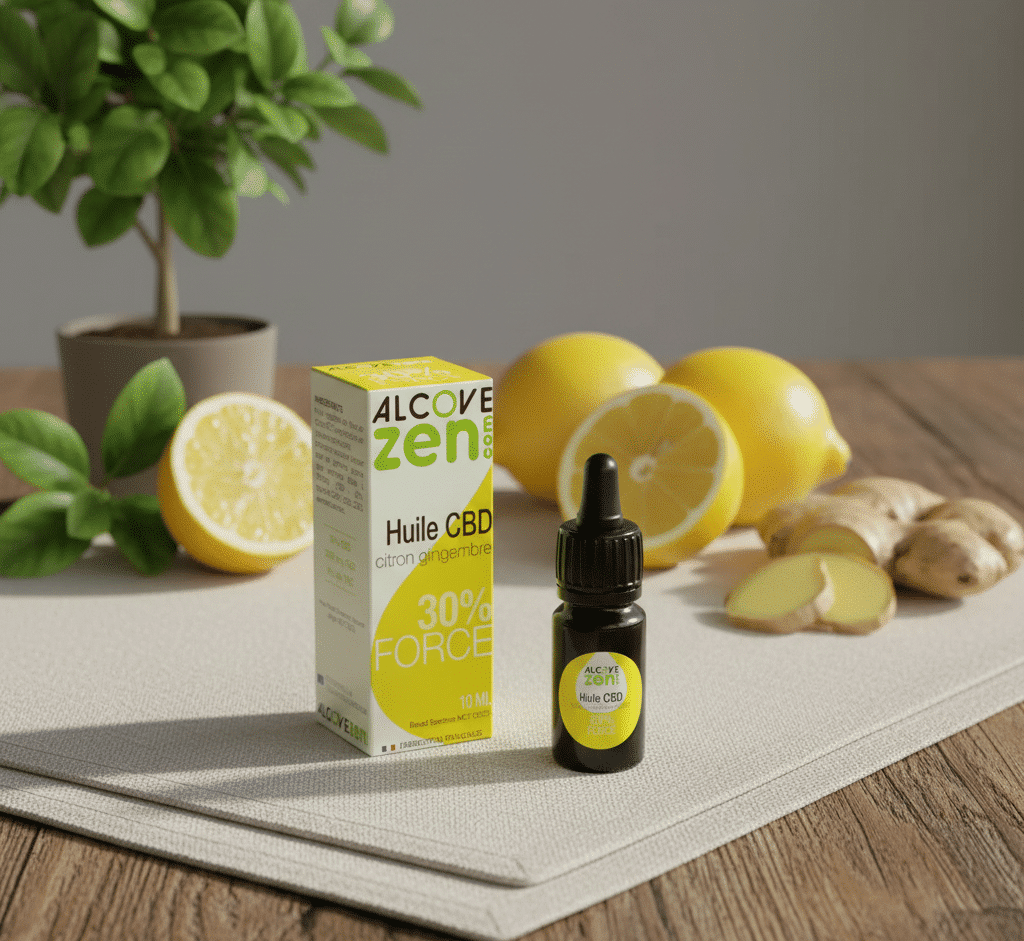 Flacon d'huile de CBD 30% citron gingembre