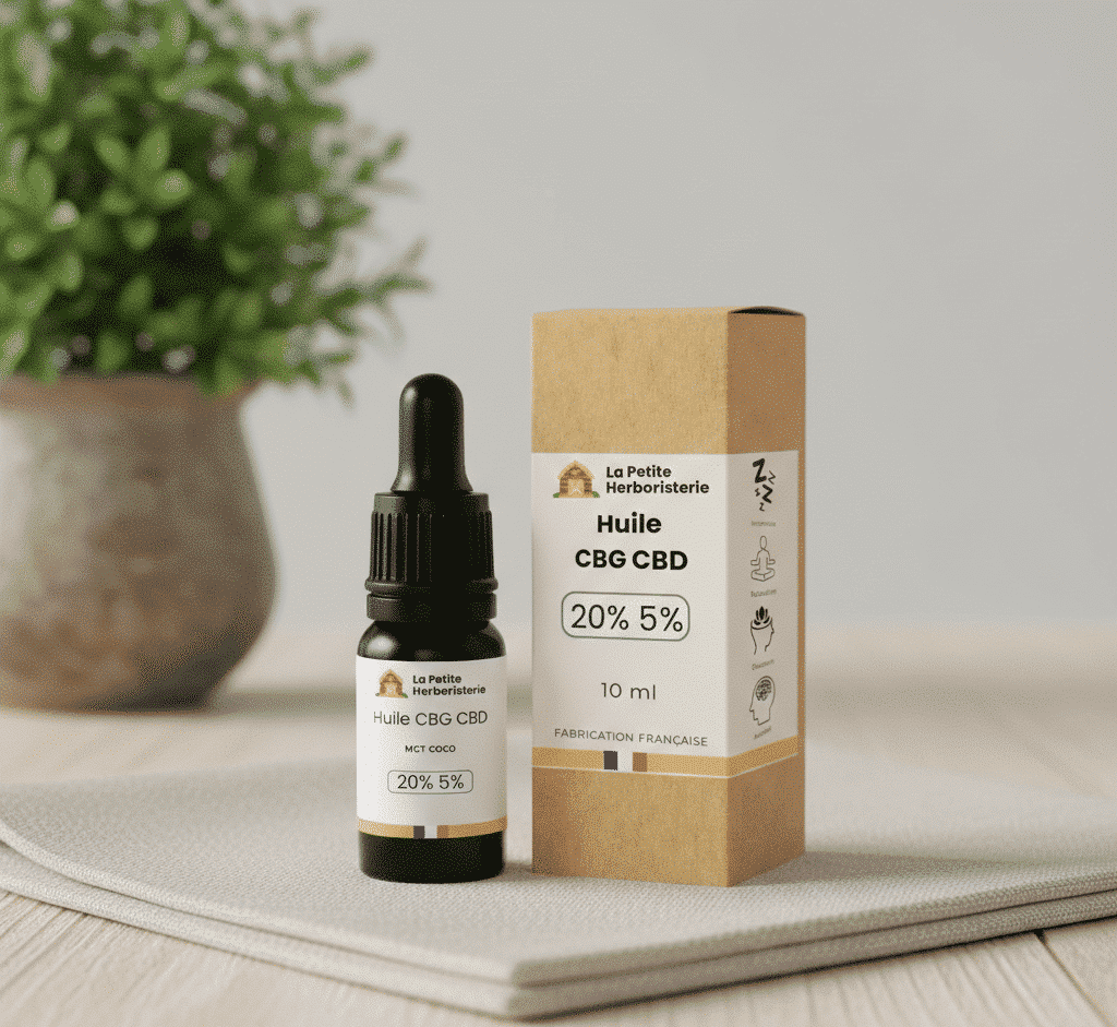 Huile CBG 20% CBD 5% flacon pipette MCT coco